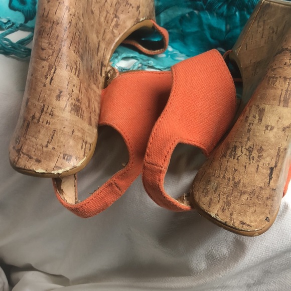 D 💖 size 7 orange cork wedges shoes wear 5.5” heel - Picture 9 of 10